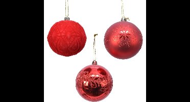 Decoris luxe kerstballen - 12x st - rood - 8 cm - kunststof - kerstversiering