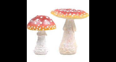 Decoris Paddenstoelen Set - 2x stuks - polyresin - 10 cm en 12 cm - herfst decoratie
