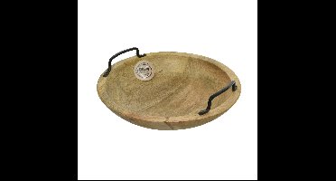 Decoris serveerschaal - fruitschaal - rond - mangohout - 29 x 10 cm - met handvatten