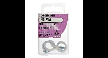Deltafix Schroefhaken - 5x - verzinkt metaal - wit - 40 mm - ijzerwaren
