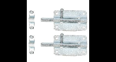 Deltafix schuifslot/plaatgrendel - 2x - 8 x 5cm - verzinkt staal - deur - schutting - hek