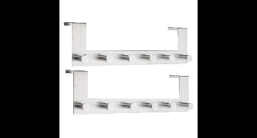 Deurkapstok - Set van 2x stuks - 39 cm - RVS - 39 cm - rek met 6 ophanghaken - Handdoekenrek met hak
