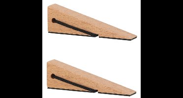 Deurstopper/deurwig - 2x - beukenhout/rubber - anti-slip - beige - 12 x 3 x 4 cm