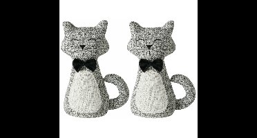 Deurstopper gewicht - 2x - dieren thema Katje - 1 kilo - grijs - polyester - 28 x 11 cm - dichte oge