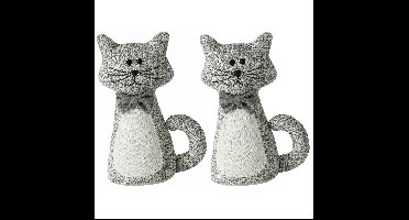 Deurstopper gewicht - 2x - dieren thema Katje - 1 kilo - grijs - polyester - 28 x 11 cm - open ogen