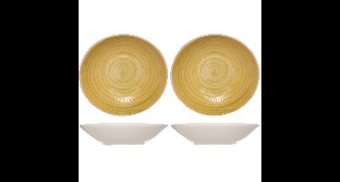 Diep bord Turbolino - 8x stuks - geel - 21 cm - aardewerk - pastabord - soepbord