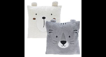 Dieren sierkussens - kinderkamer - grijs / wit - 43 cm - 2 stuks