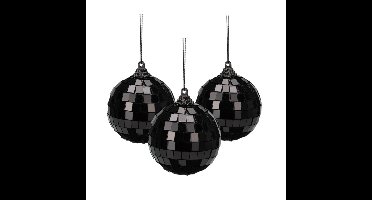 Discobal kerstbal / spiegel kerstbal- 6x st - zwart - 10 cm - kunststof