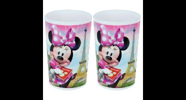 Disney Minnie Mouse beker - 2x stuks - roze - 220 ml - kunststof - drinkbeker - kinderbeker