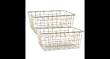 Draadmand - 6x stuks - goudkleurig - industrieel - opbergmand - 24x18x10 cm