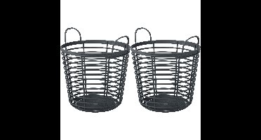 Draadmand/wasmand/opbergmand - 2x - van stevig kunststof - antraciet - D38 x H38 cm