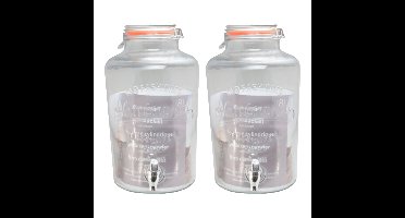 Drankdispenser/limonadedispenser - 2x - glas - 8 liter - 18 x 37 cm