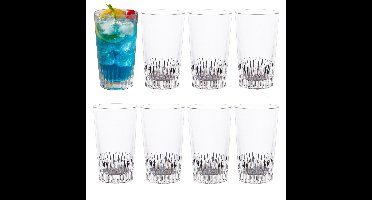 Drinkglazen - 12x stuks - glas - 410ml - met streep - longdrink - cocktailglazen
