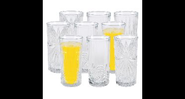 Drinkglazen Palm Springs - 9x - helder transparant - glas - 380 ml - met glas decoraties