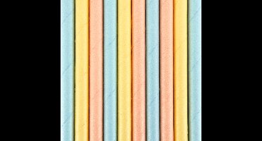 Drinkrietjes - papier - 30x - multi kleuren pastel - 19,5 cm - rietjes