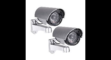 Dummy beveiligingscamera - 2x stuks - LED - op batterijen - 11 x 8 x 17 cm