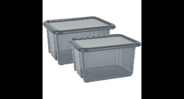 EDA Opbergbox 30L - 2x - grijs - stapelbaar - L44 x B36 x H25 cm - kunststof - Bak/doos met deksel
