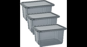 EDA Opbergbox 30L - 3x - grijs - stapelbaar - L44 x B36 x H25 cm - kunststof - Bak/doos met deksel