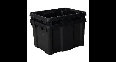 EDA opbergbox/opbergkrat 30 L - 2x - zwart - kunststof - B34 x H26 cm - stapelbaar/nestbaar