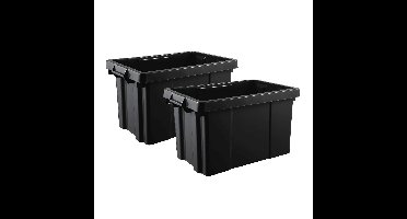 EDA opbergbox/opbergkrat 54 L - 2x - zwart - kunststof - L60 x B40 x H33 cm - stapelbaar/nestbaar