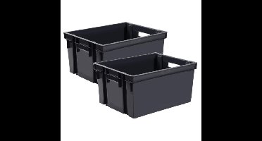 EDA Opbergkrat stapelbaar - 15x - kunststof - 30 Liter - L44 x B35 x H24 cm - zwart