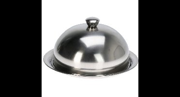 EH serveerschaal stolp met dienblad - zilver - rvs - D25 x H12 cm - voedsel serveren - met deksel