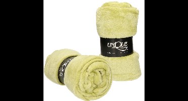 Enzo Fleece dekens/plaids 2 stuks 130 x 180 cm - fluweel kiwi