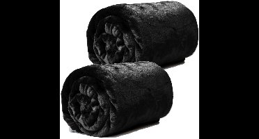 Enzo Fleece dekens/plaids 2 stuks 130 x 180 cm - zwart