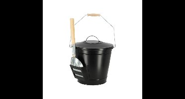 Esschert design as emmer met deksel en schep - zwart - staal - 35.5 x 34.5 cm - 14 liter