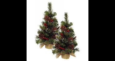 Everlands Ipswich mini kerstboom - 2x - H45 cm - met kerstversiering - kunstboom - klein kerstboompj