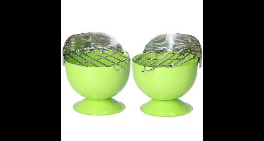 Excellent Houseware Asbak - Set van 2x stuks - in BBQ vorm - metaal - 12 cm - groen - voor binnen /