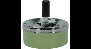 Excellent Houseware Druk en draai tafel asbak - metaal - groen - chrome - 9 x 5 cm