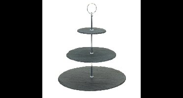 Excellent Houseware Etagere - 3-laags - leisteen en chroom - 30 x 34 cm