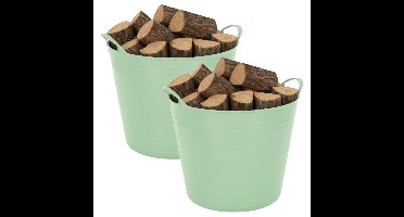 Excellent houseware Flexibele kuip / emmer - 2x - mint groen - 27 liter - kunststof - 42 x 35 cm