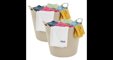 Excellent houseware flexibele wasmand - 2x - beige - 27 liter - kunststof - 42 x 40 x 35 cm