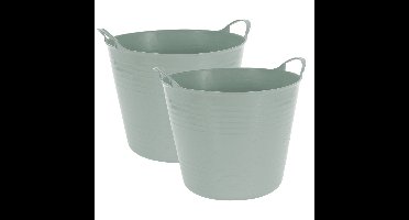 Excellent houseware flexibele wasmand - 2x - groen - 27 liter - kunststof - 42 x 40 x 35 cm