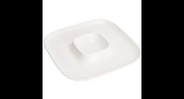 Excellent Houseware Hapjes / Tapas serveerschaal - poselein - wit - 26 cm - met vakken - rond