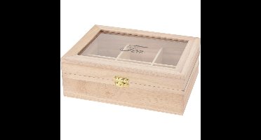 Excellent Houseware houten theedoos 6-vaks 21 x 16 x 8 cm