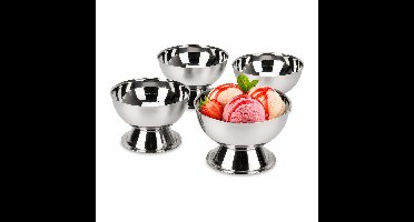 Excellent Houseware ijscoupe - 4x stuks - RVS - 200 ml - 9 x 6 cm - ijs bekers