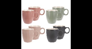 Excellent Houseware Koffiemok / theemok Line - 12x - kleurenmix - 150 ml - mokken - aardewerk