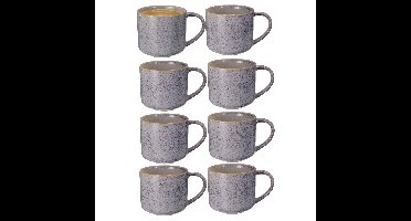 Excellent Houseware Koffiemok/theemok Rustic - set van 8x - blauw - 330 ml - mokken - keramiek