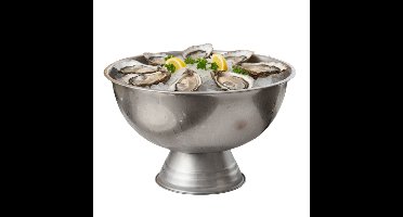 Excellent Houseware Serveerschaal - oesters/zeevruchten - op voet - zilver - rvs - 40 x 24 cm