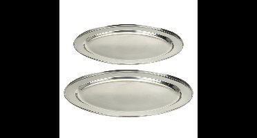 Excellent Houseware serveerschalen set - 2x stuks - ovaal - zilver - rvs - dia 35 en 45 cm