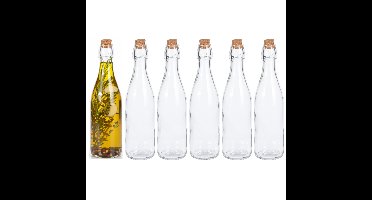 Excellent Houseware Weckflessen - 6x stuks - glas - transparant - 500 ml - met dop van kurk
