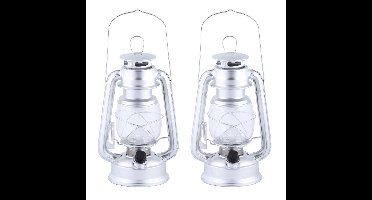 Fancy Flames Lantaarn - 2x stuks - op batterijen - zilverkleurig - windlicht - metaal - LED - 11,5 x