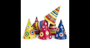 Feesthoedjes - 50x stuks - multicolor - multiprint - kinderfeestje - karton