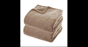 Fleece dekens/plaids - 2x - taupe - 125 x 150 cm