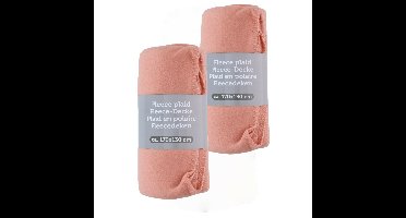 Fleece dekens/plaids - 2x - zalm roze - 170 x 130 cm