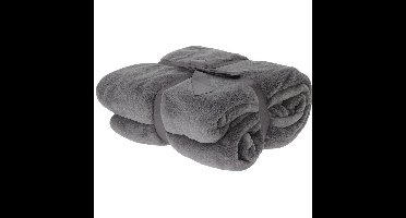 Fleece dekentje - donkergrijs - 180 x 230 cm - polyester - deken - plaid - bankdeken
