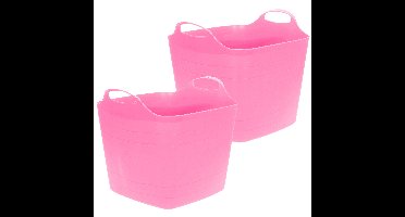Flexibele emmer - 2x - roze - 25 liter - kunststof - vierkant - 35 x 38 cm